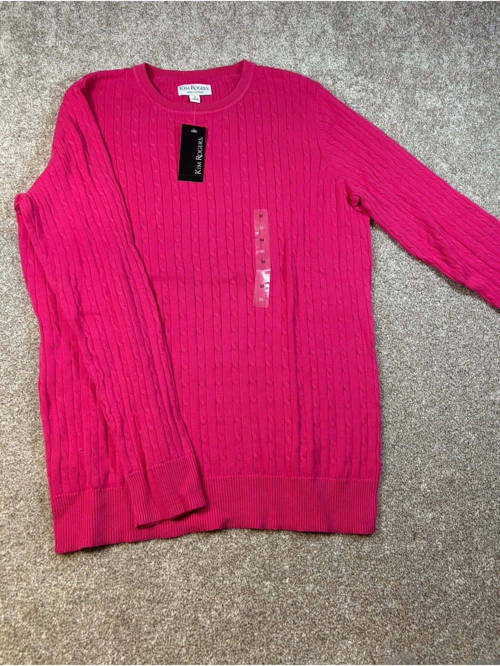 Kim Rogers Cable Knit Crewneck Sweater - Bright Pink